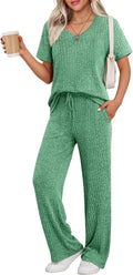 Ekouaer Womens Ribbed Knit Lounge Set - Comfortable Two Piece Pajama 2