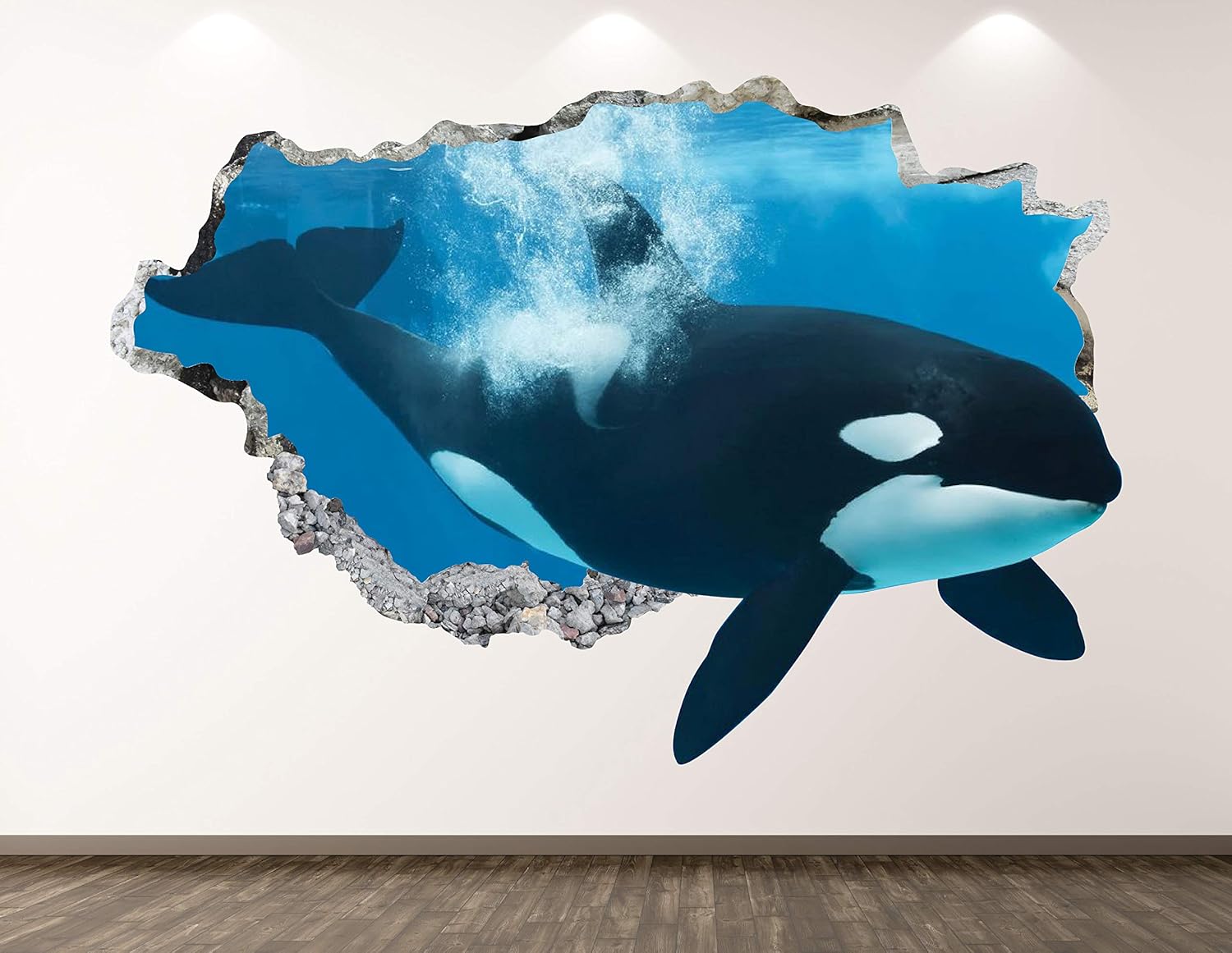 Orca Wall Decal Art Decor 3D Smashed Ocean Killer Whale Sticker