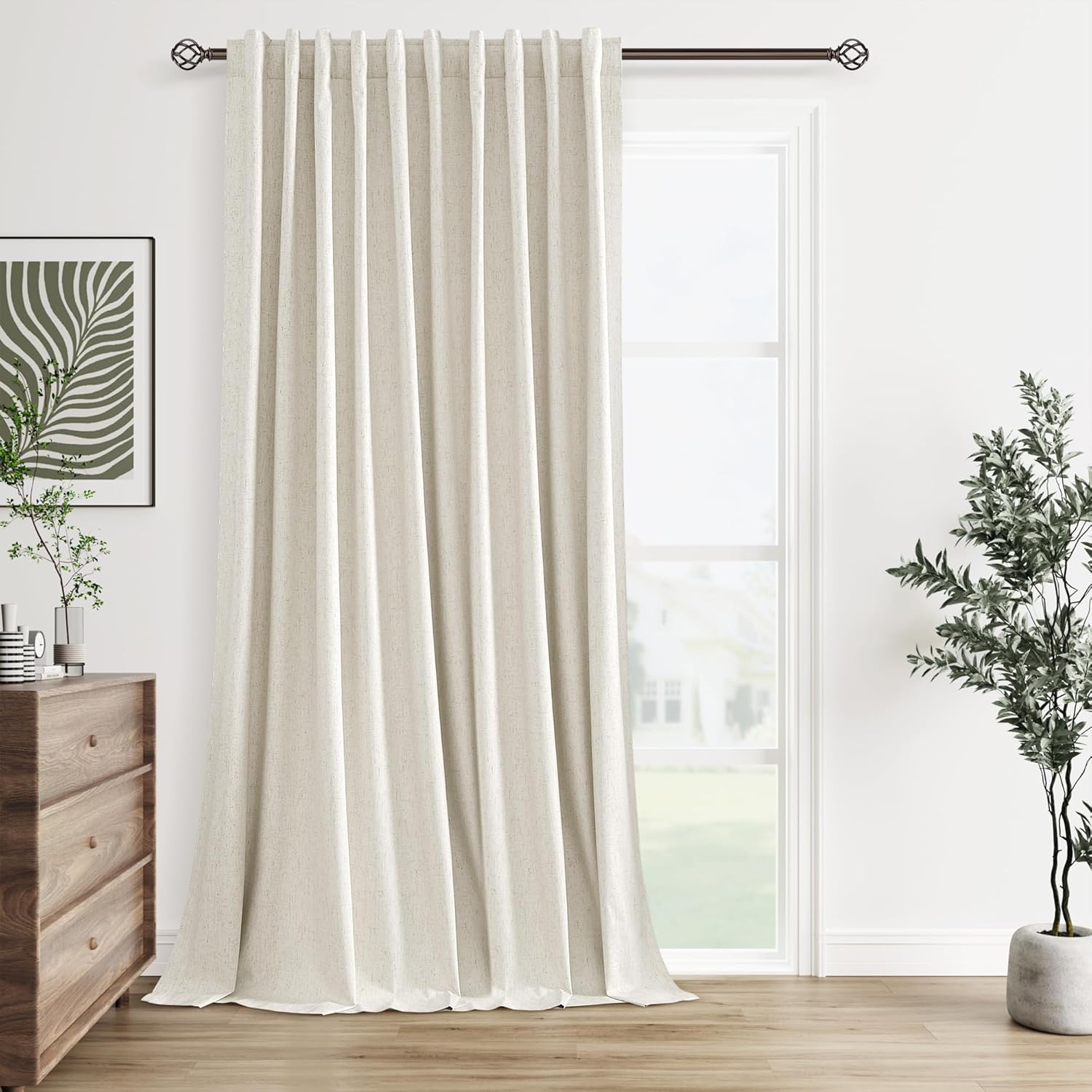 Guken Cream Linen Blackout Curtains for Living Room and Bedroom