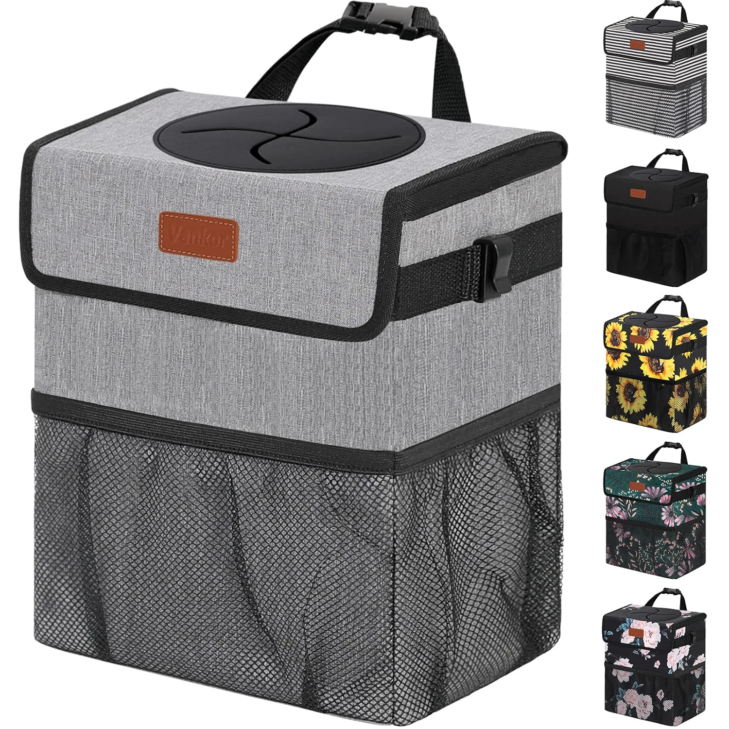 Vankor Leak Proof Car Trash Can - Grey