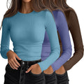 Women's 3 Pack Ribbed Long Sleeve Crew Neck Tops - Slim Fit
