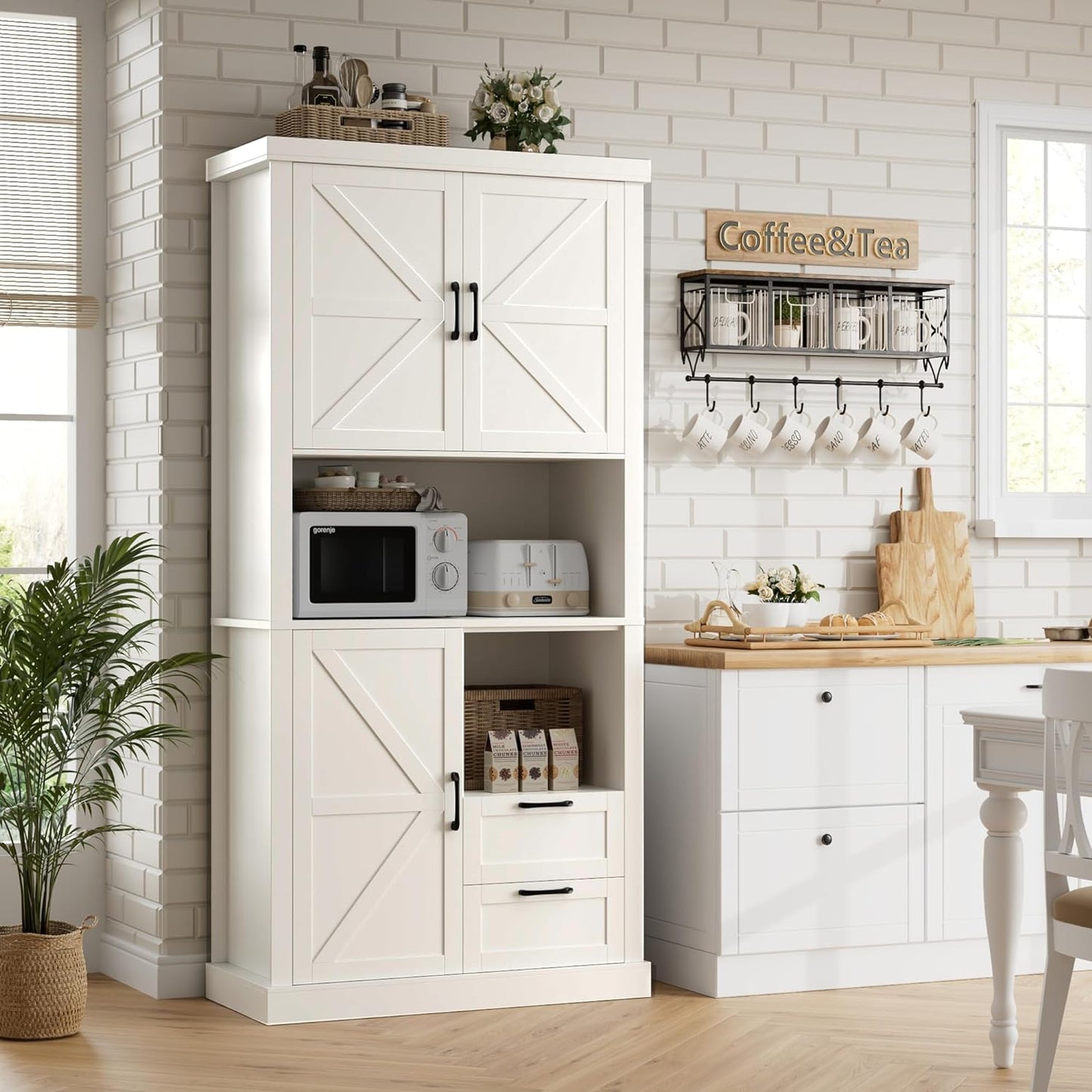 Farmhouse Kitchen Pantry Cabinet with Barn Doors