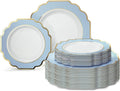 120 Pcs Heavyweight Disposable Plates Set - Elegant Wedding Tableware, Imperial White/Blue & Gold