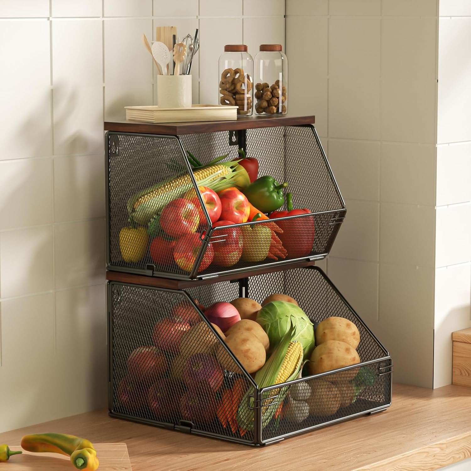 Stackable Fruit Basket Wire Baskets for Kitchen Storage Needs