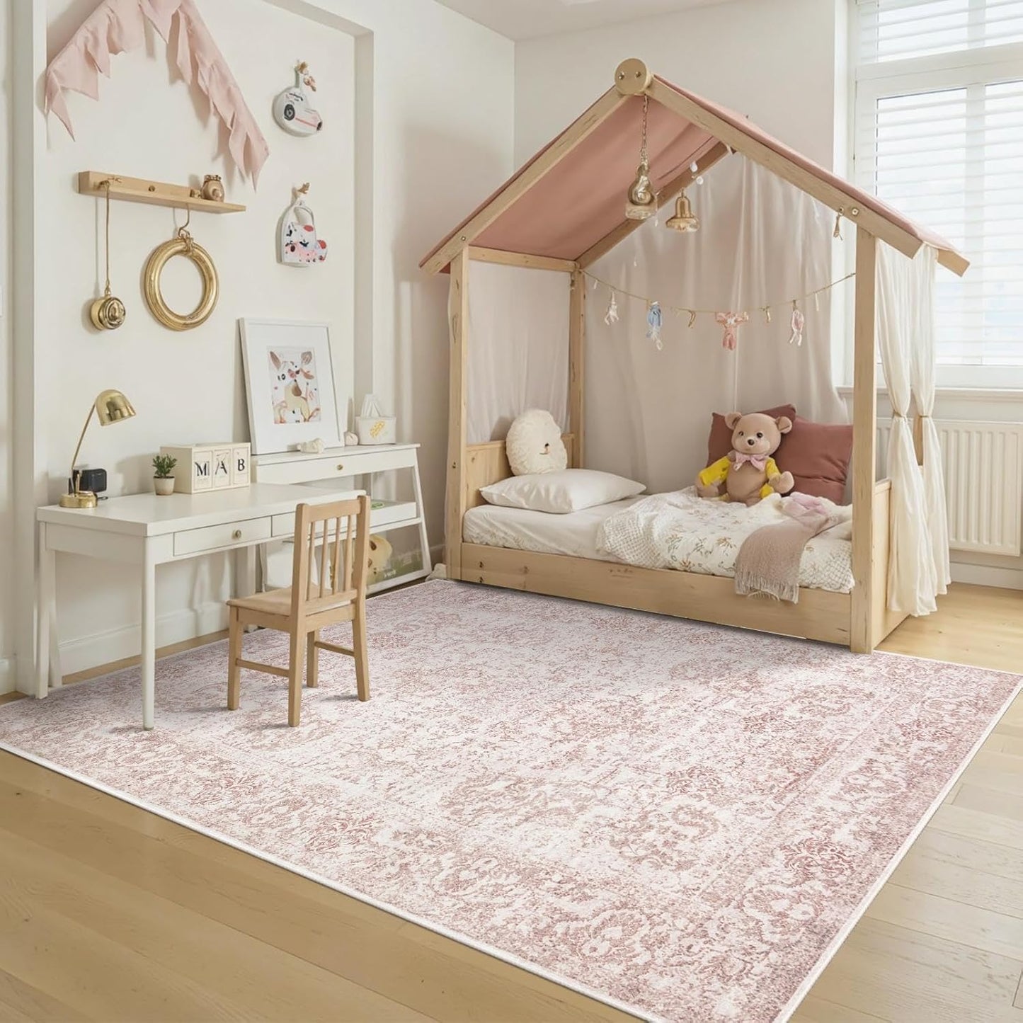 5x7 Washable Area Rug for Living Room & Bedroom, Light Pink