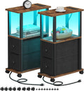 TUTOTAK Small Narrow End Tables with LED and Charging Station - Slim