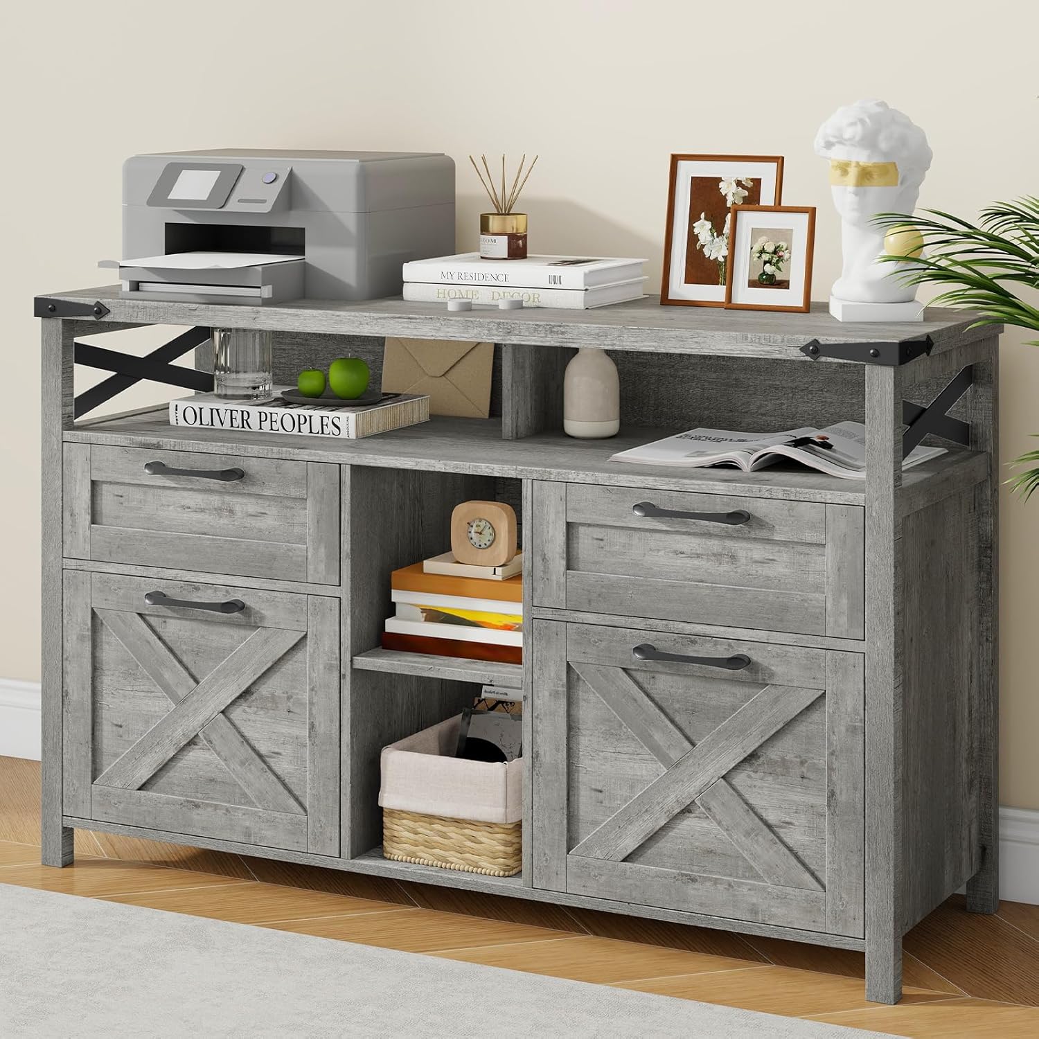 Farmhouse Filing Cabinet with Adjustable Shelf for Home Office