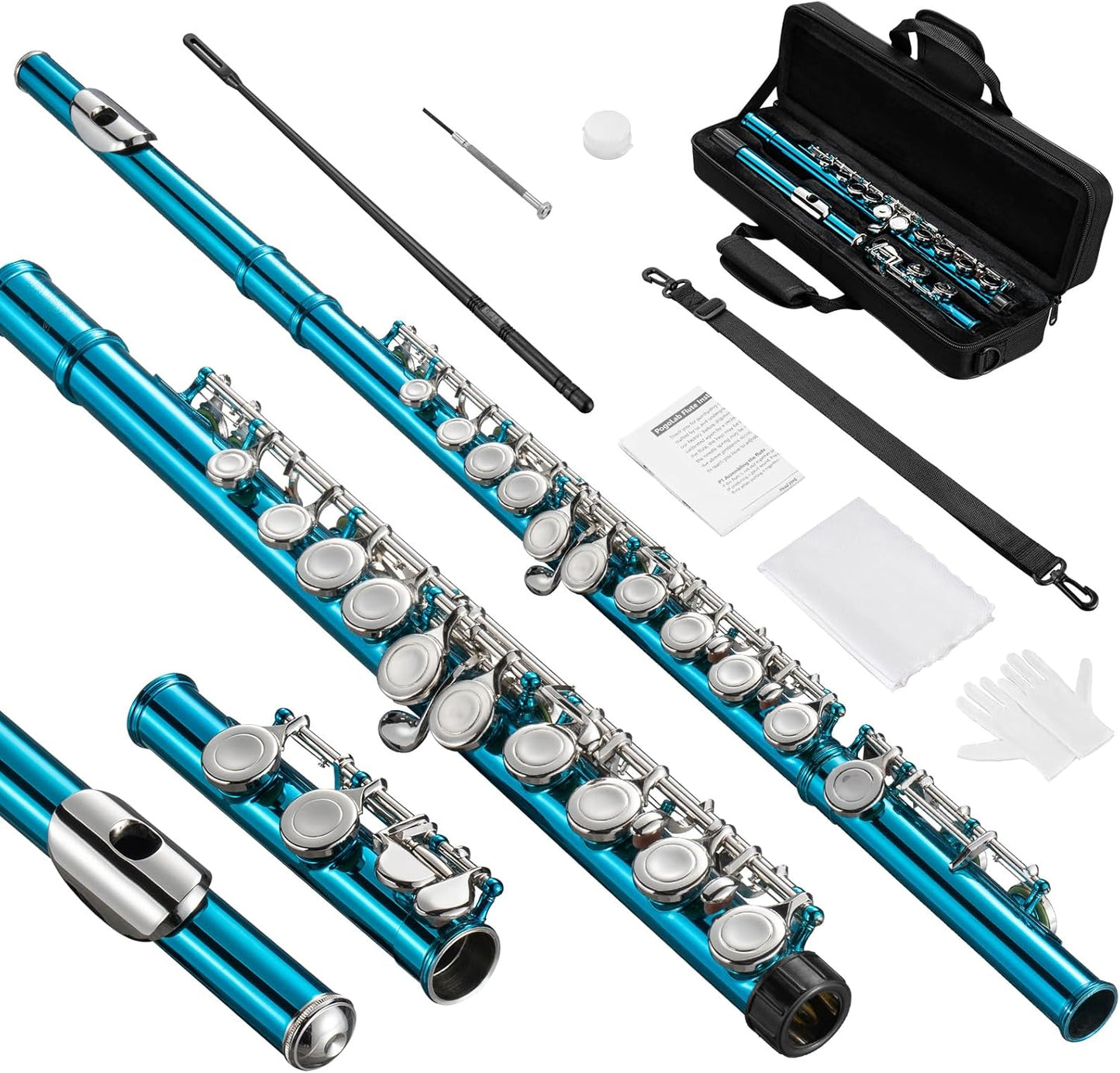 Closed Hole C Flute with 16 Keys for Beginners in Sky Blue