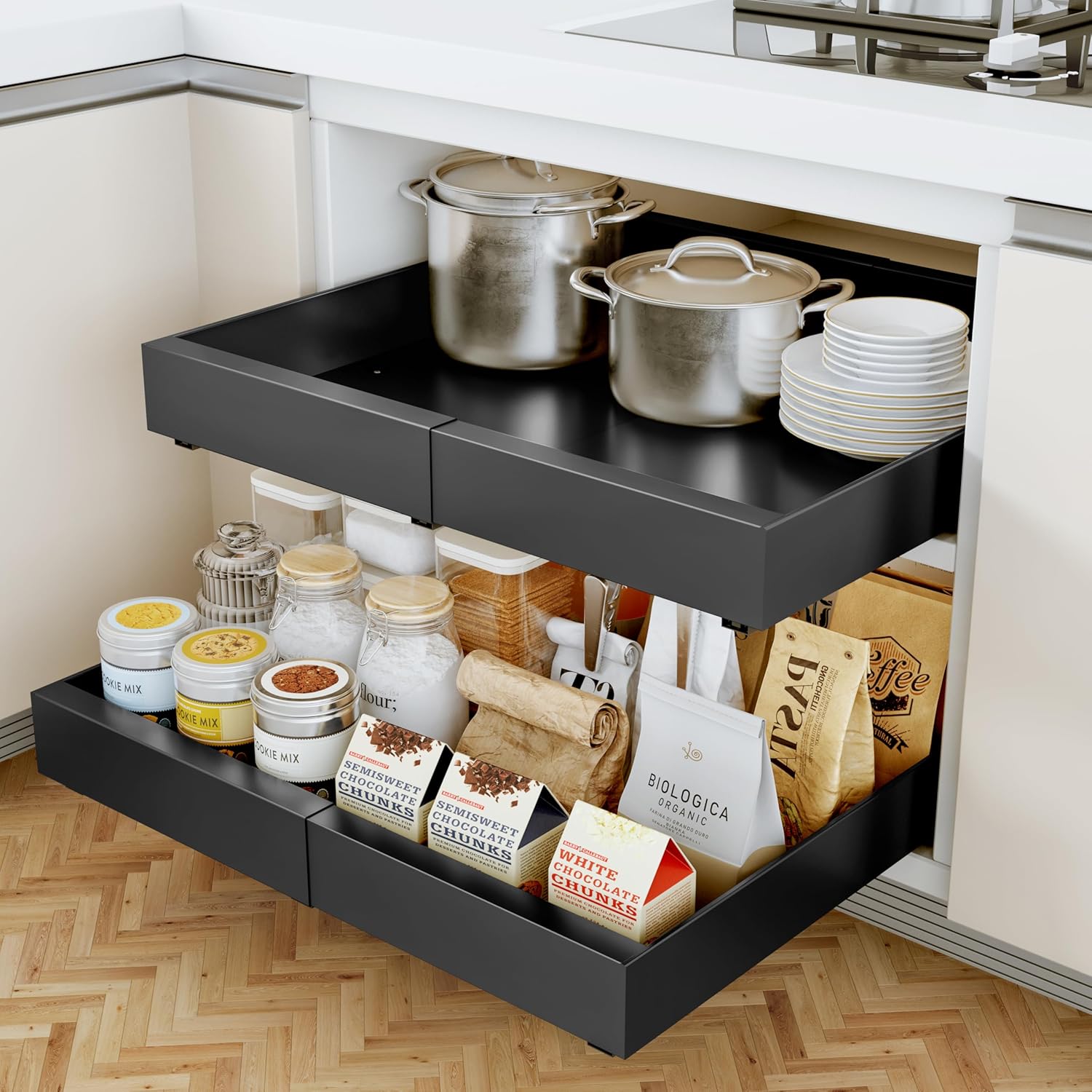 Expandable Pull Out Cabinet Organizer for Kitchen and Bathroom