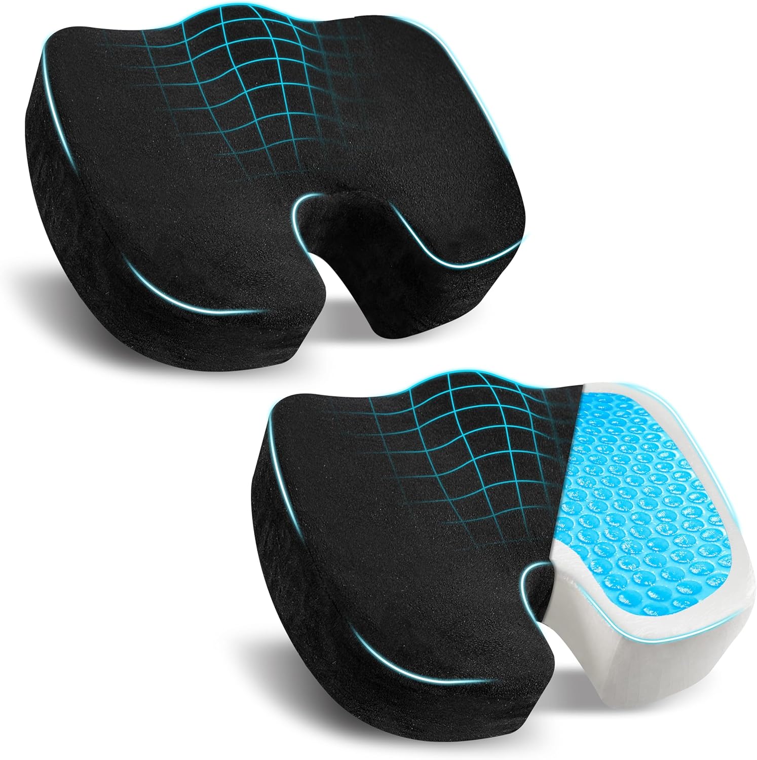 EcoNour Orthopedic Seat Cushions - Pain Relief Duo