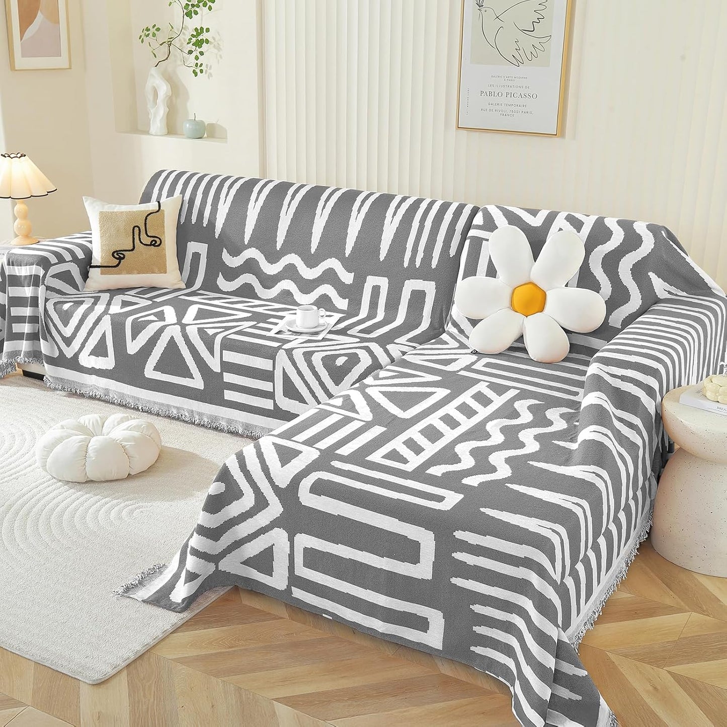 Boho Sectional Couch Covers for L Shaped Sofas - Dark Grey