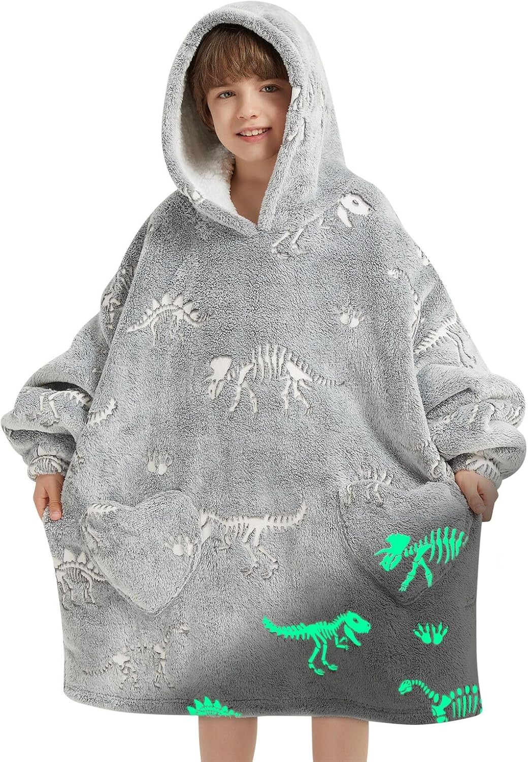 Wearable Blanket Hoodie for Kids with Glow in The Dark Design