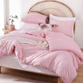 Dust Pink Queen Comforter Set - Pom Fringe 3-Piece Queen Bedding