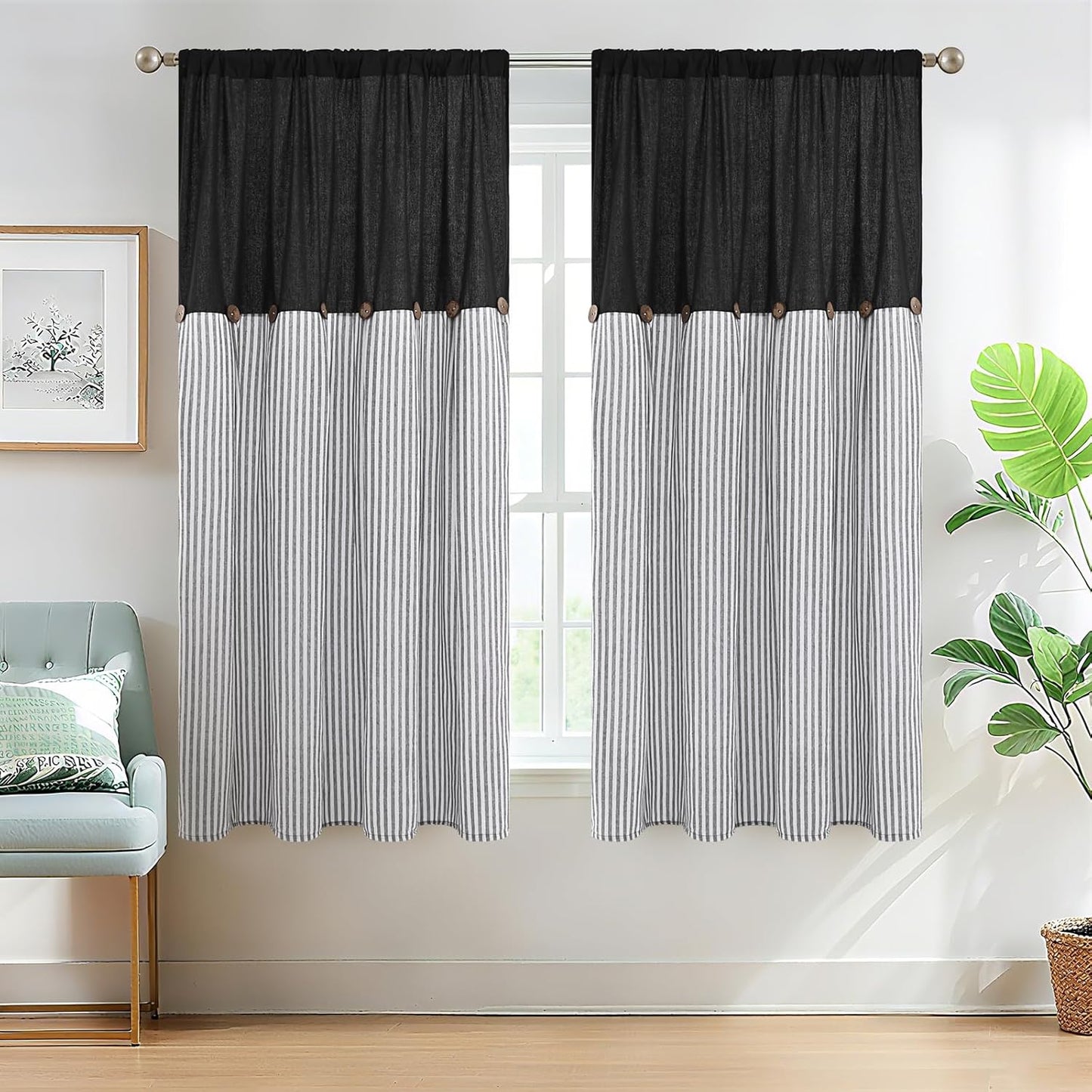 ASPMIZ Cotton Linen Farmhouse Living Room Curtains for Privacy