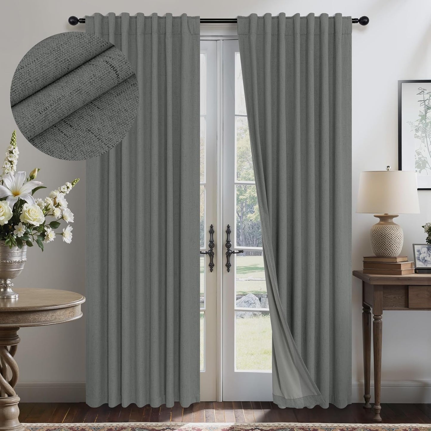 Gray Black Out Curtains 72 Inch Long for Bedroom 2 Panels Set
