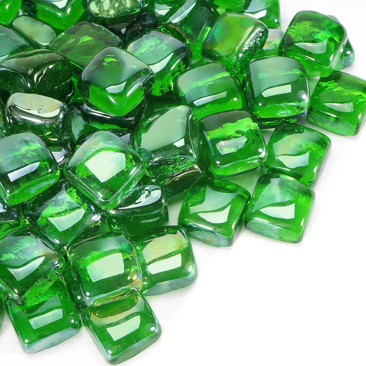 Fire Pit Glass Rocks Square - Green Reflective Fire Glass Cubes