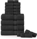 Luxury Bath Towels Set 12-Piece - Black 100% Cotton Zero Twist