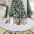 100 in Christmas Tree Skirt Faux Fur with Silver Snowflakes - Large
