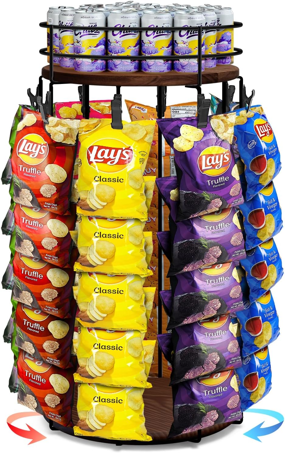 Chip Rack Display Stand with 5 Tiers and 40 Clips for Snacks