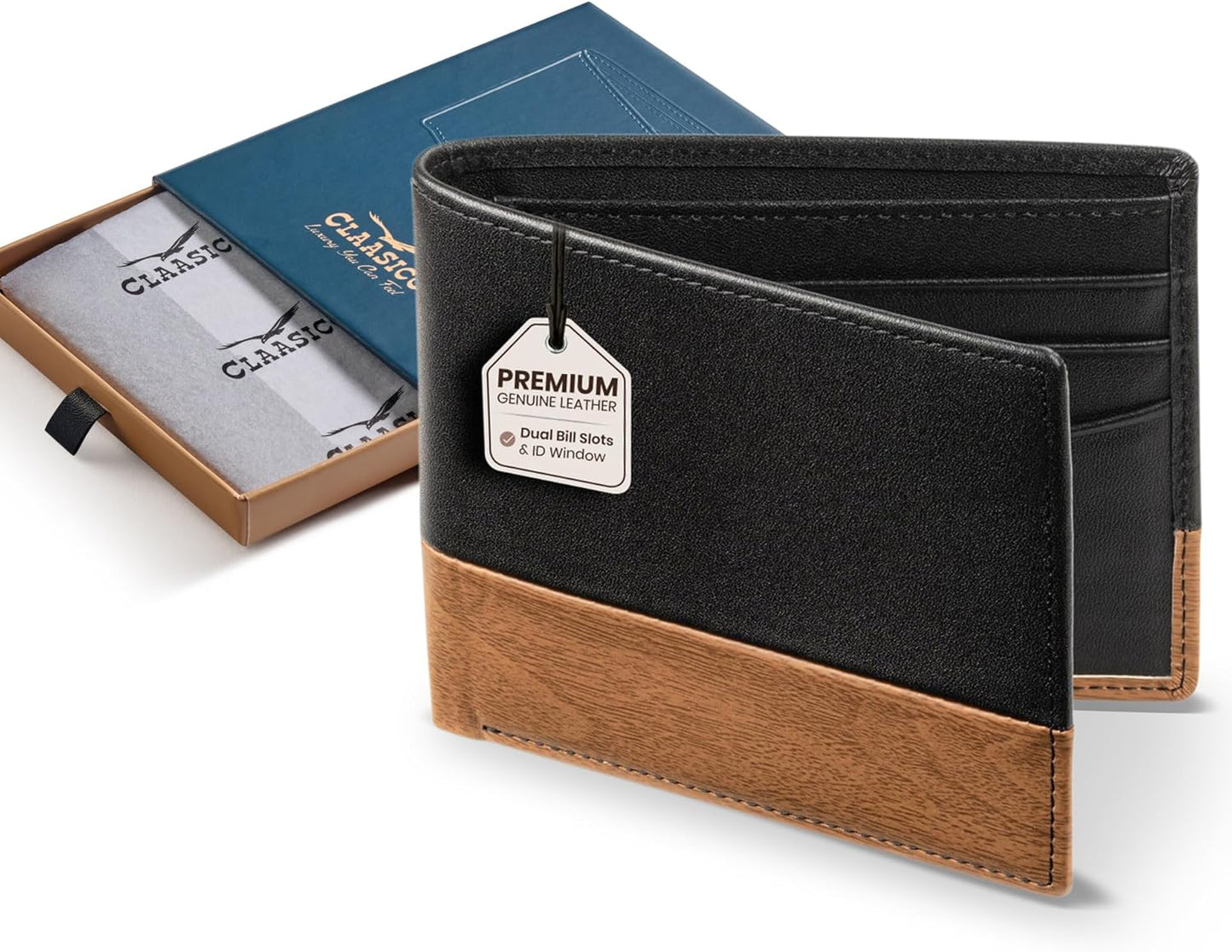 Claasico Mens Bifold Wallet - Genuine Leather RFID Slim Wallet