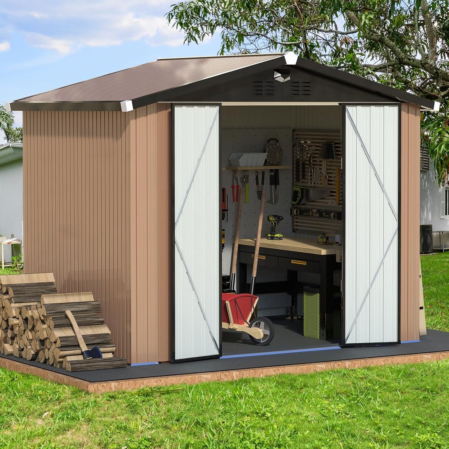 Metal Storage Shed 8x6 ft - Durable Outdoor Storage Building