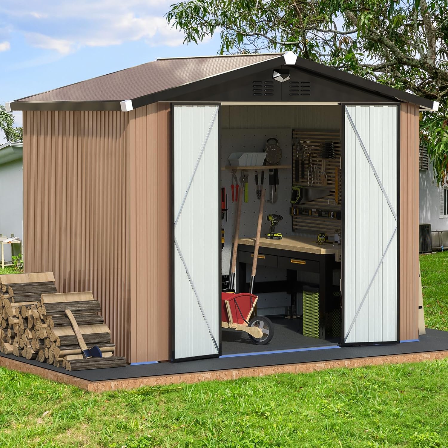 Metal Storage Shed 8x6 ft - Durable Outdoor Storage Building