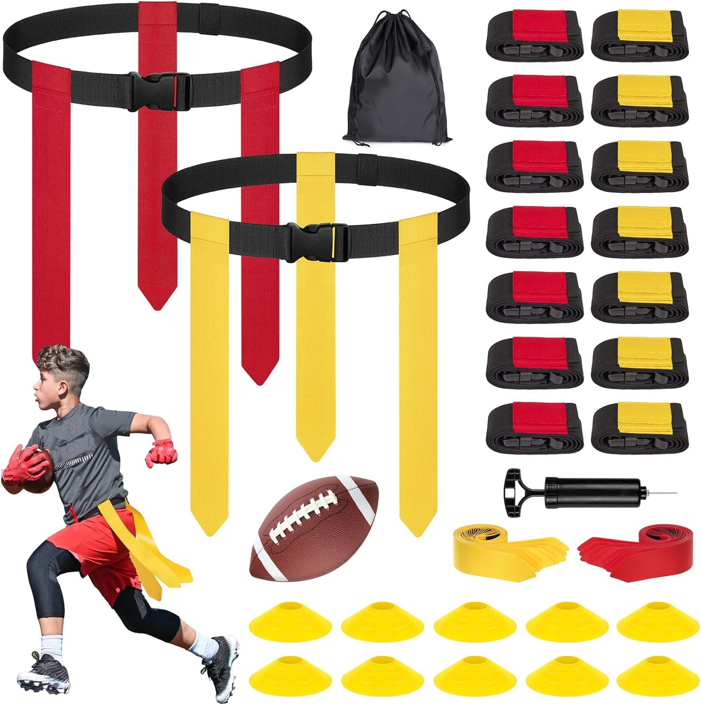 Flag Football Set with Adjustable Belts and Training Gear