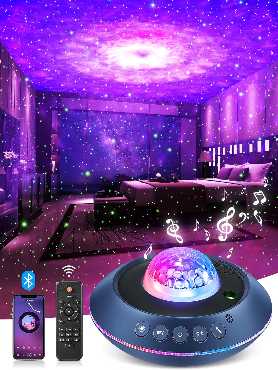 41 Light Modes Galaxy Projector: Bluetooth Speaker, Remote Control, Timer