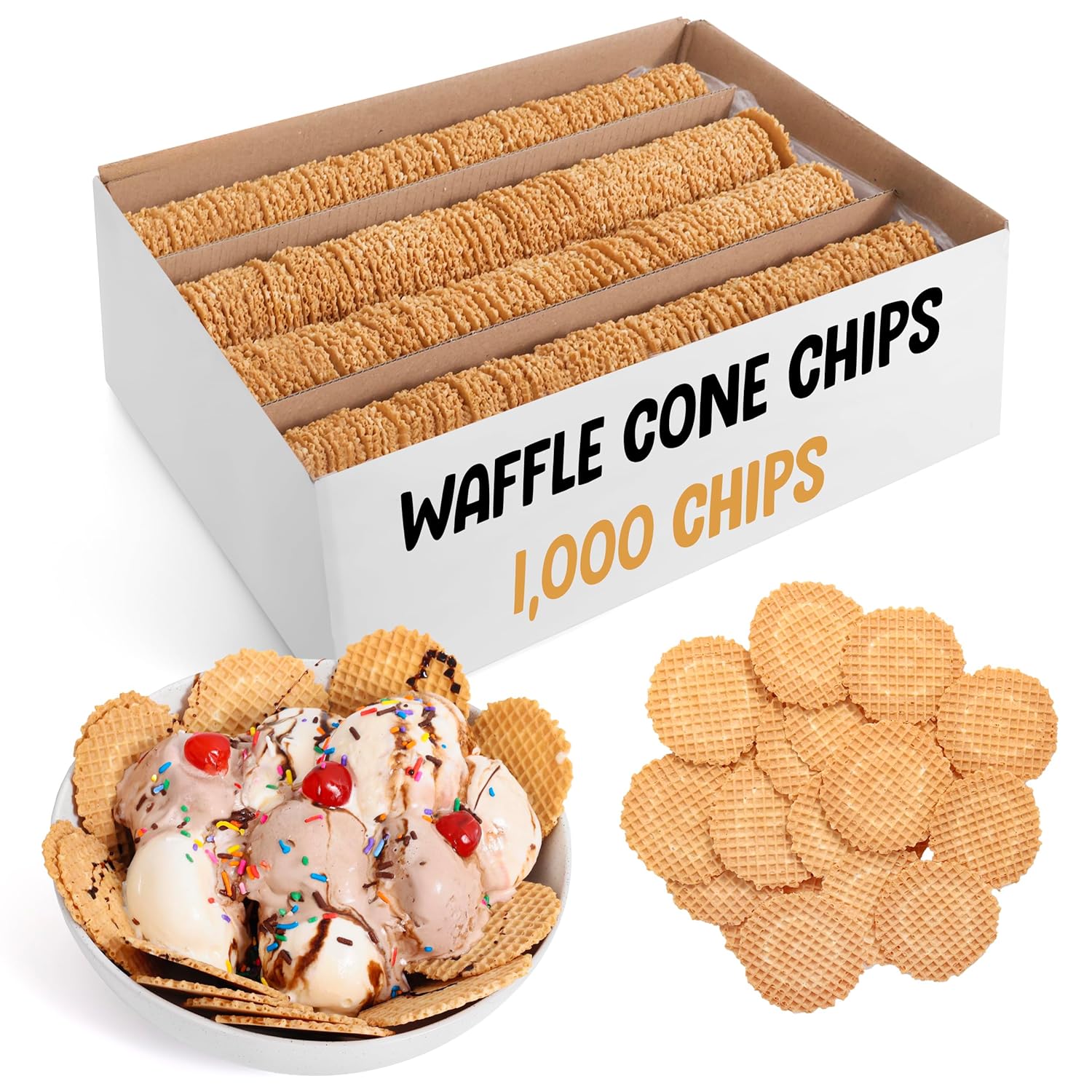 Waffle Cone Chips For Ice Cream Nachos - Bulk Pack of 1,000