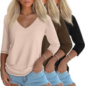 Ficerd 3 Pack Women's 3/4 Sleeve V Neck Casual Tops for 2025