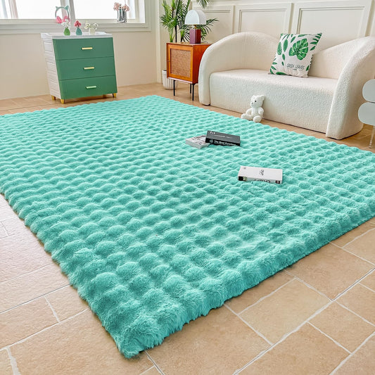 Sky Blue Rabbit Plush Area Rug for Bedroom and Living Room