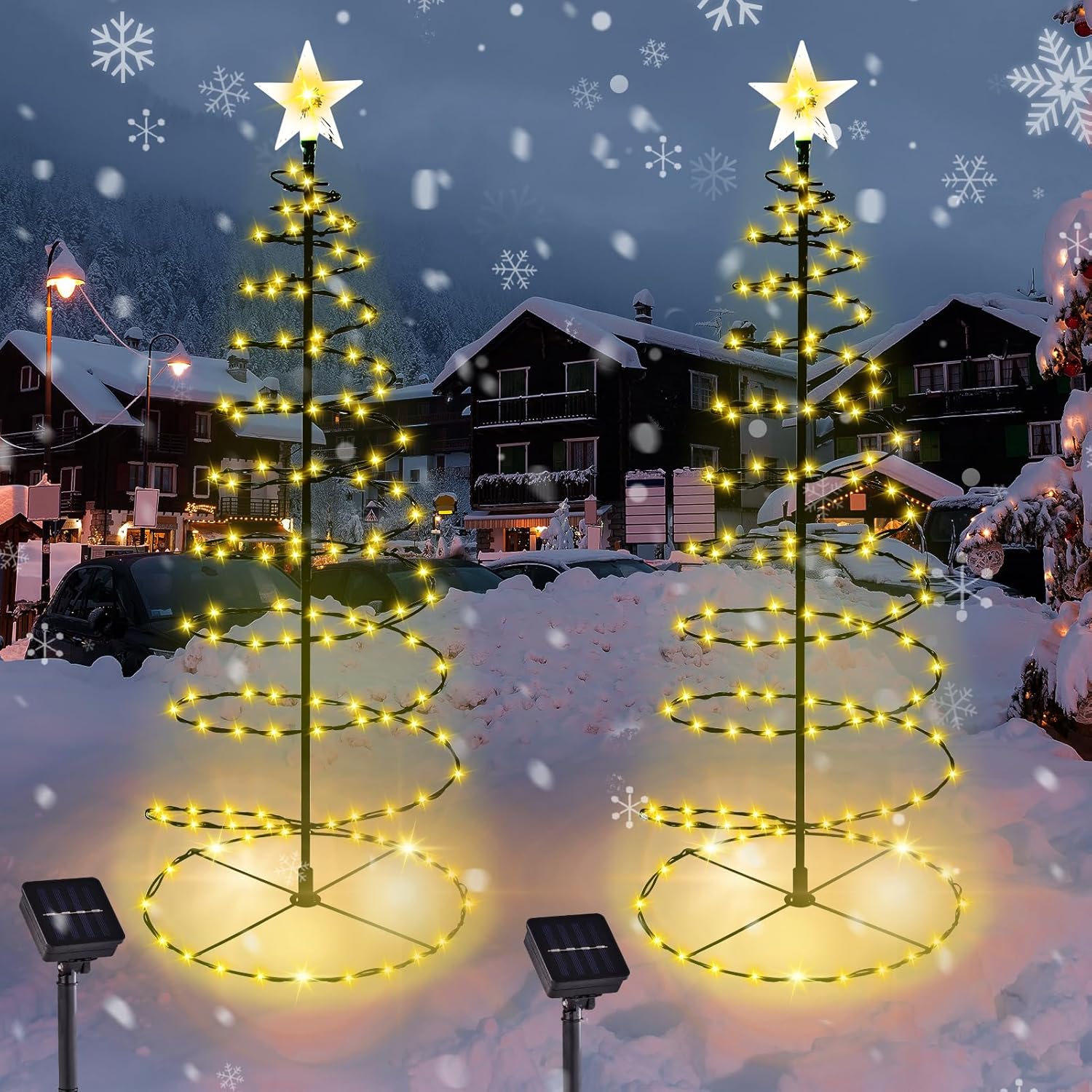 Outdoor Christmas Decorations with 29ft' Spiral Solar Tree Lights