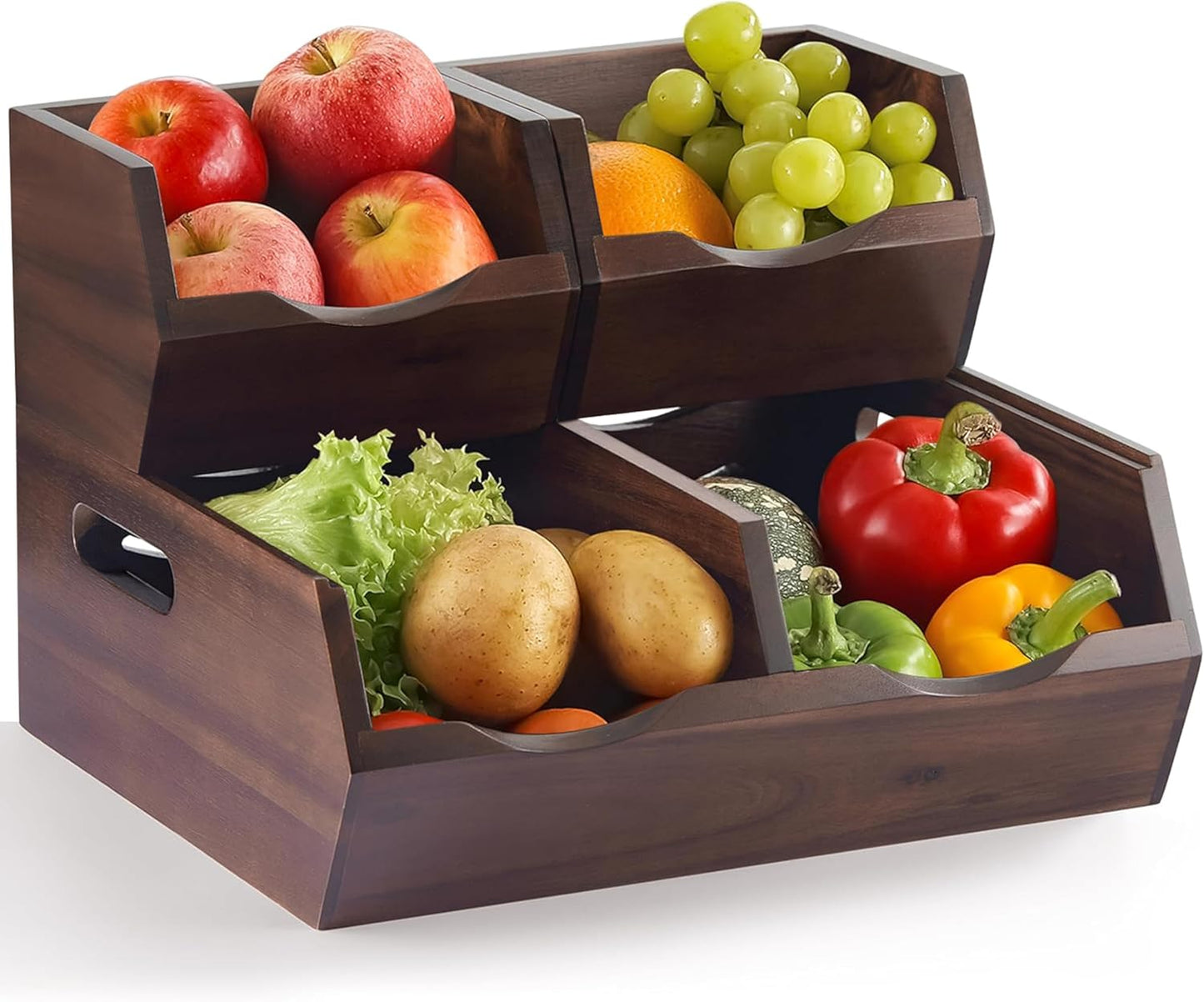 Acacia Wood Pantry Storage Bins for Kitchen Organization