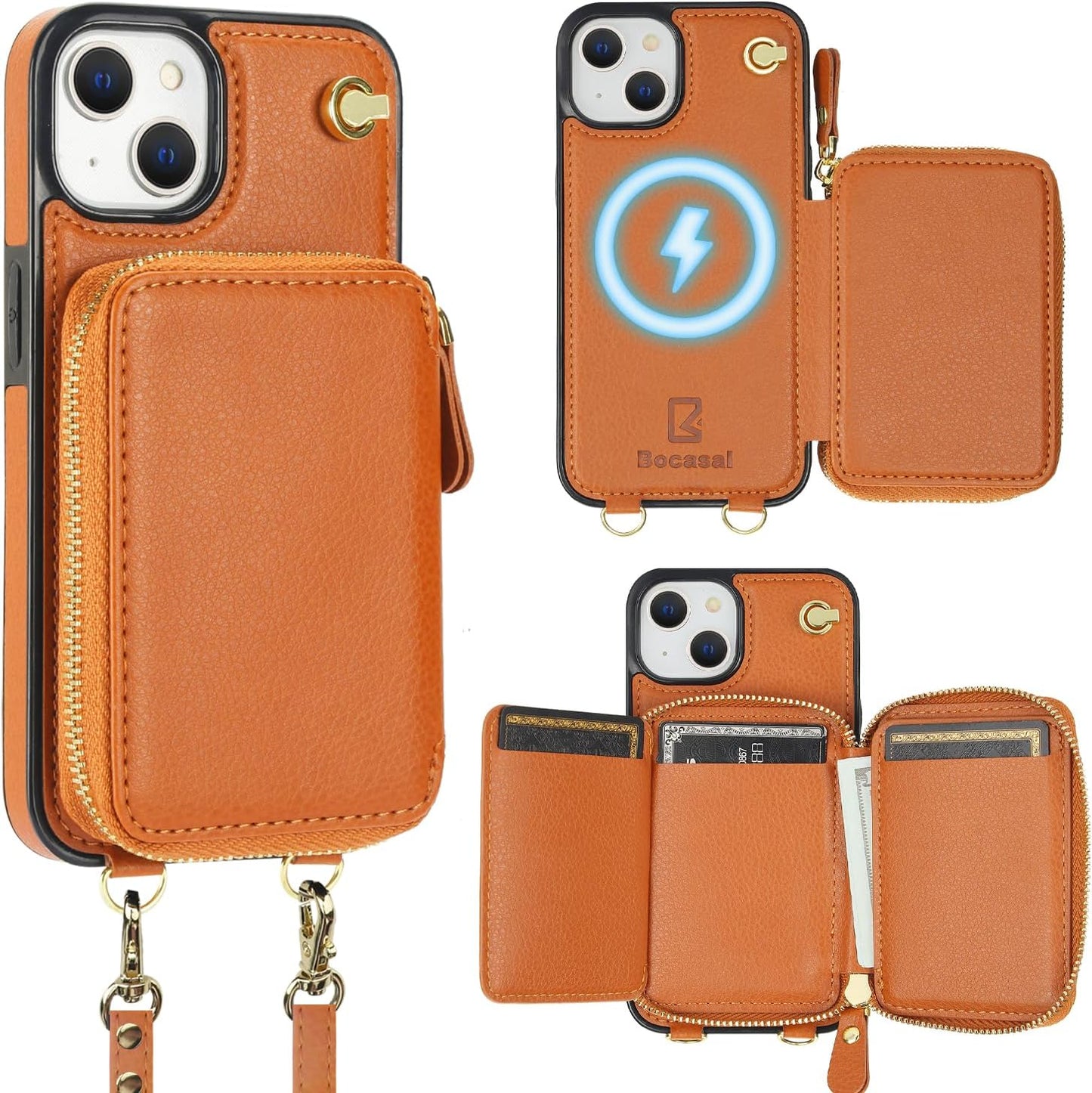 Bocasal MagSafe Crossbody Wallet Case for iPhone 14 and 13