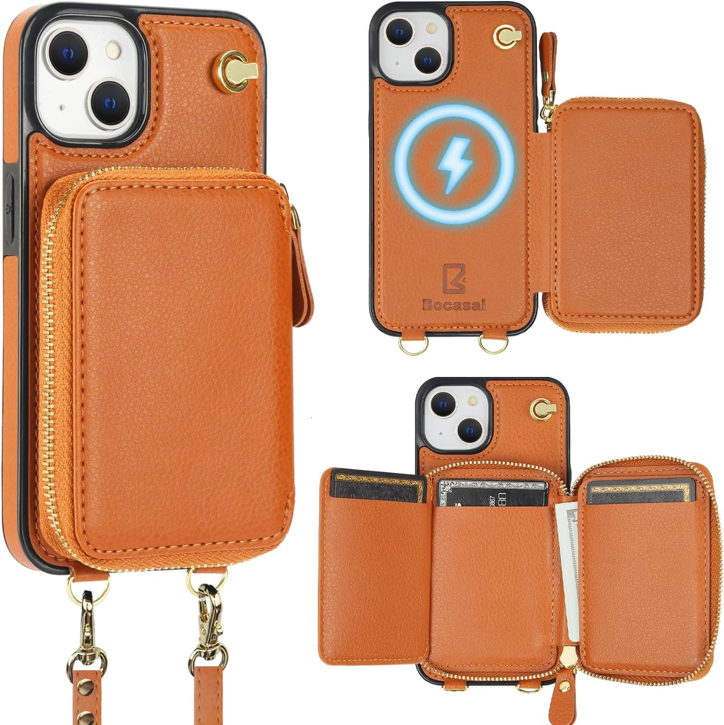 Bocasal MagSafe Crossbody Wallet Case for iPhone 14 and 13