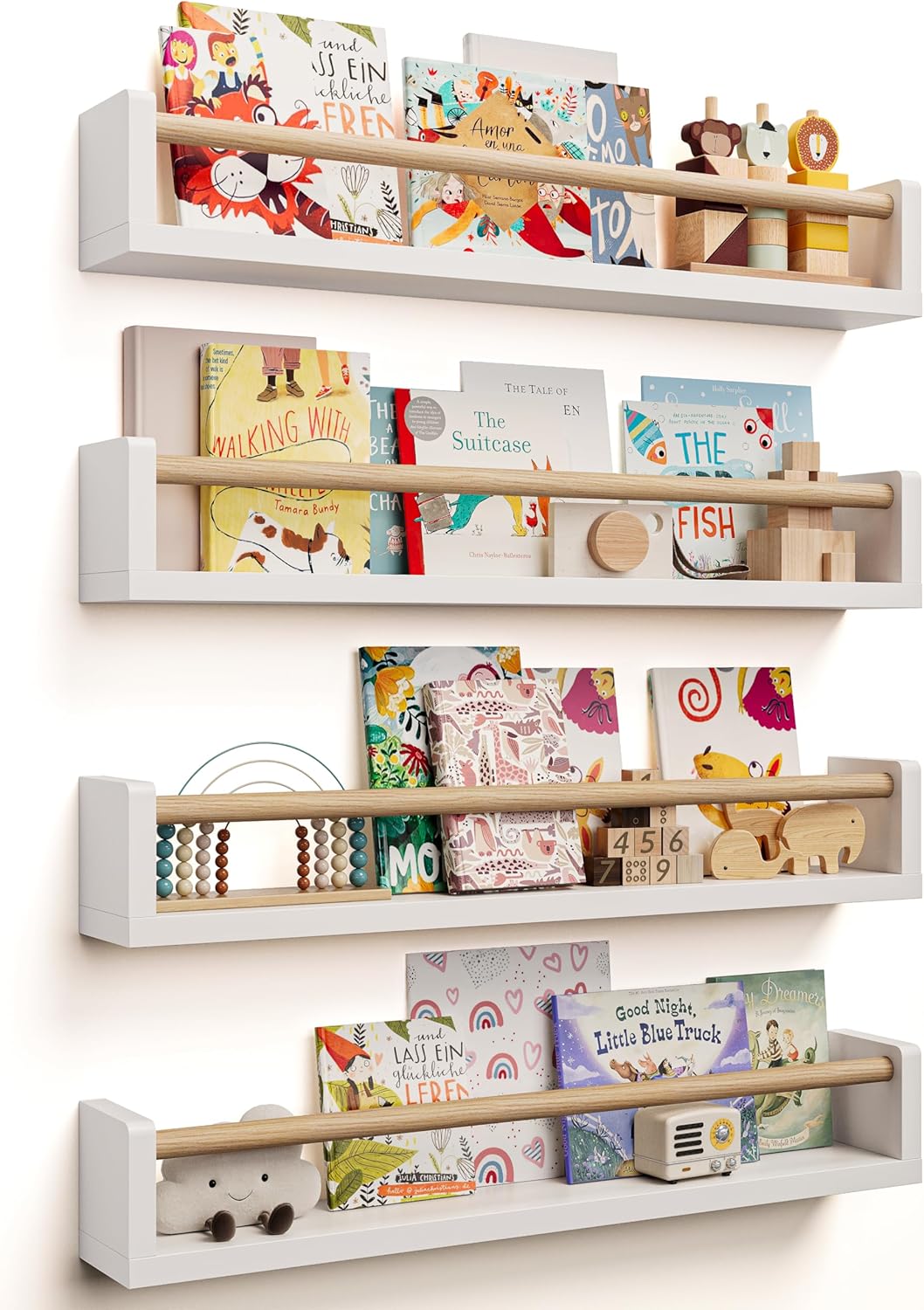 Nursery Book Shelves - 4 Pack for Kids Room and Playroom