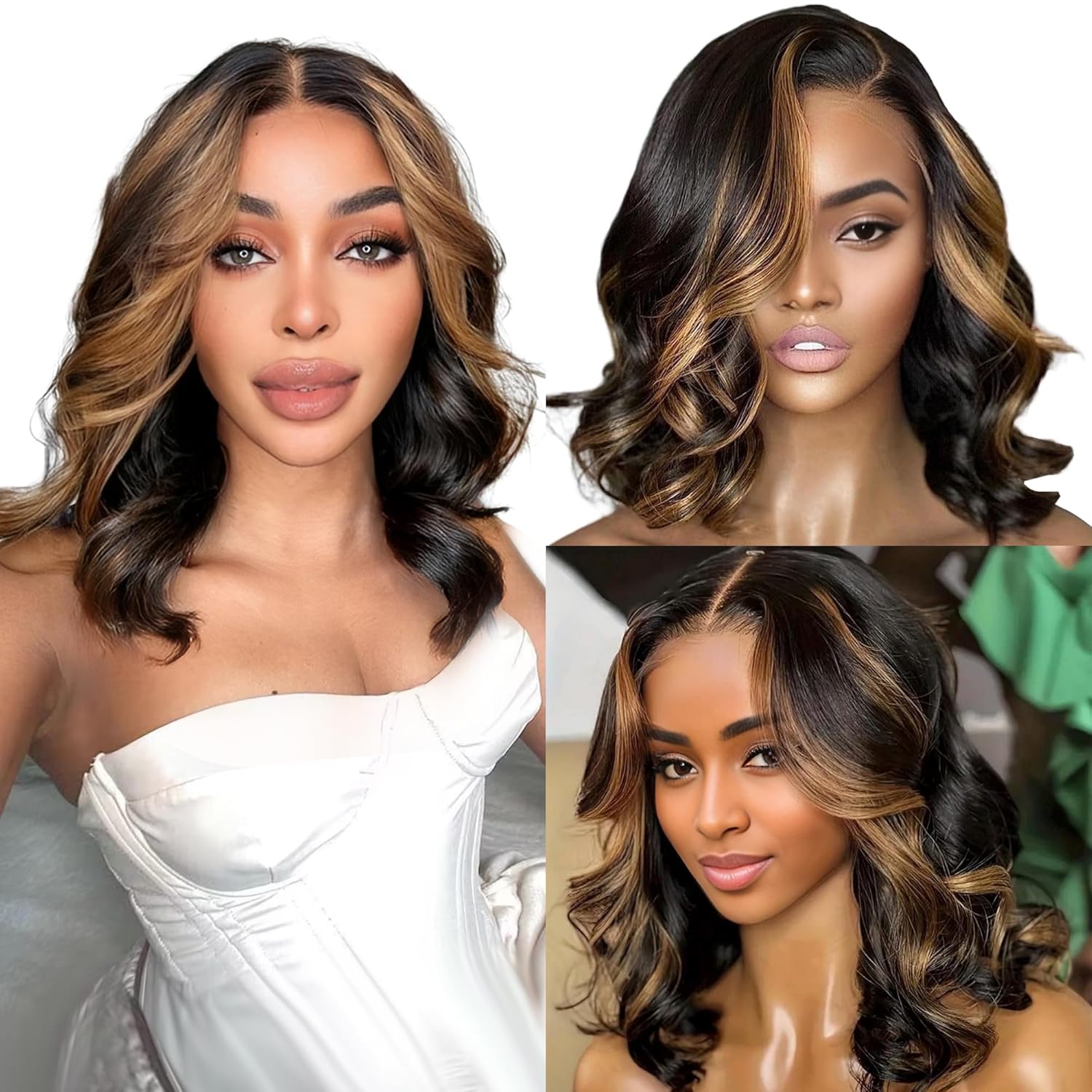 Bob Wig Human Hair Highlight Ombre 13x6 Body Wave for Women