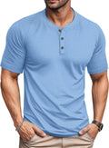 Men's Henley Short Sleeve Cotton Shirt - Lightweight Casual MAGCOMSEN