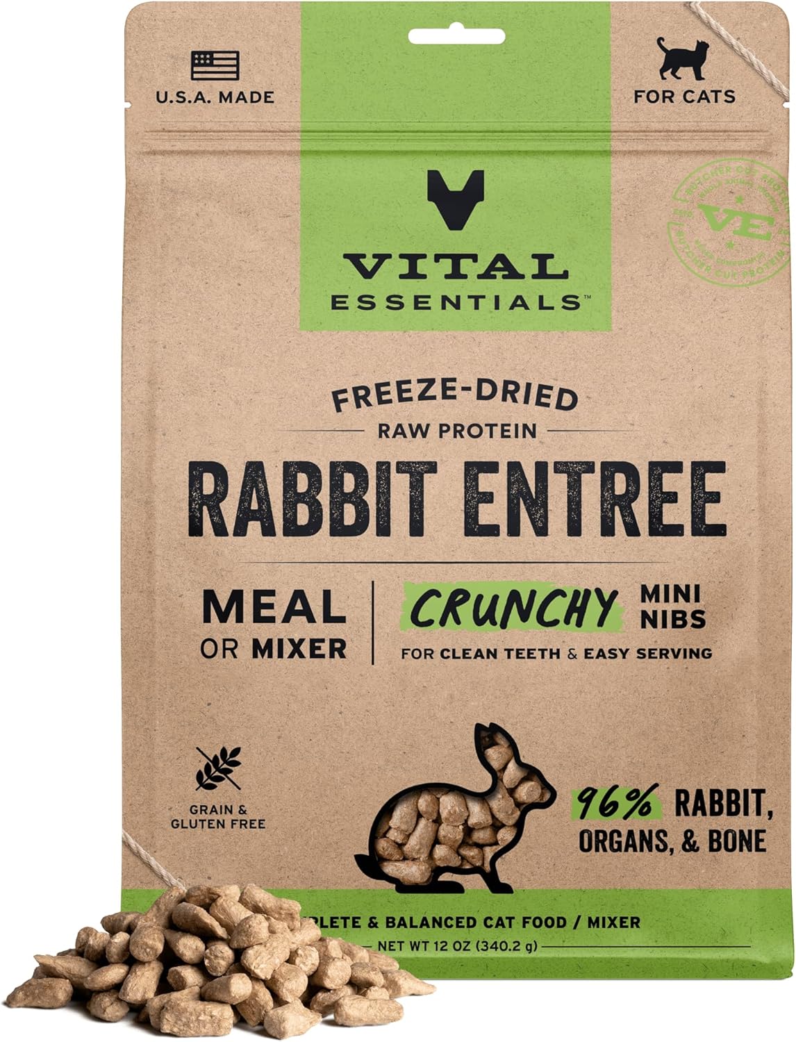 Vital Essentials Freeze-Dried Raw Rabbit Cat Food Crunchy Nibs