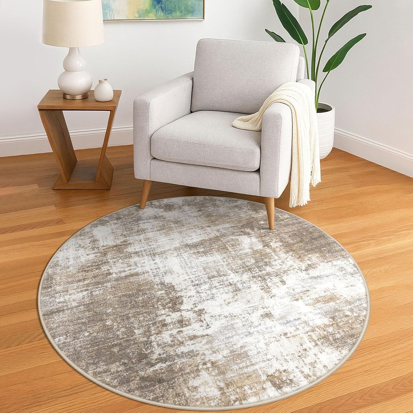 IOHOUZE Round Area Rug 5 Ft Circle Washable Non Slip Mat