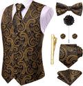 Hi-Tie Silk Mens Suit Vest Set with Tie, Bowtie and Accessories