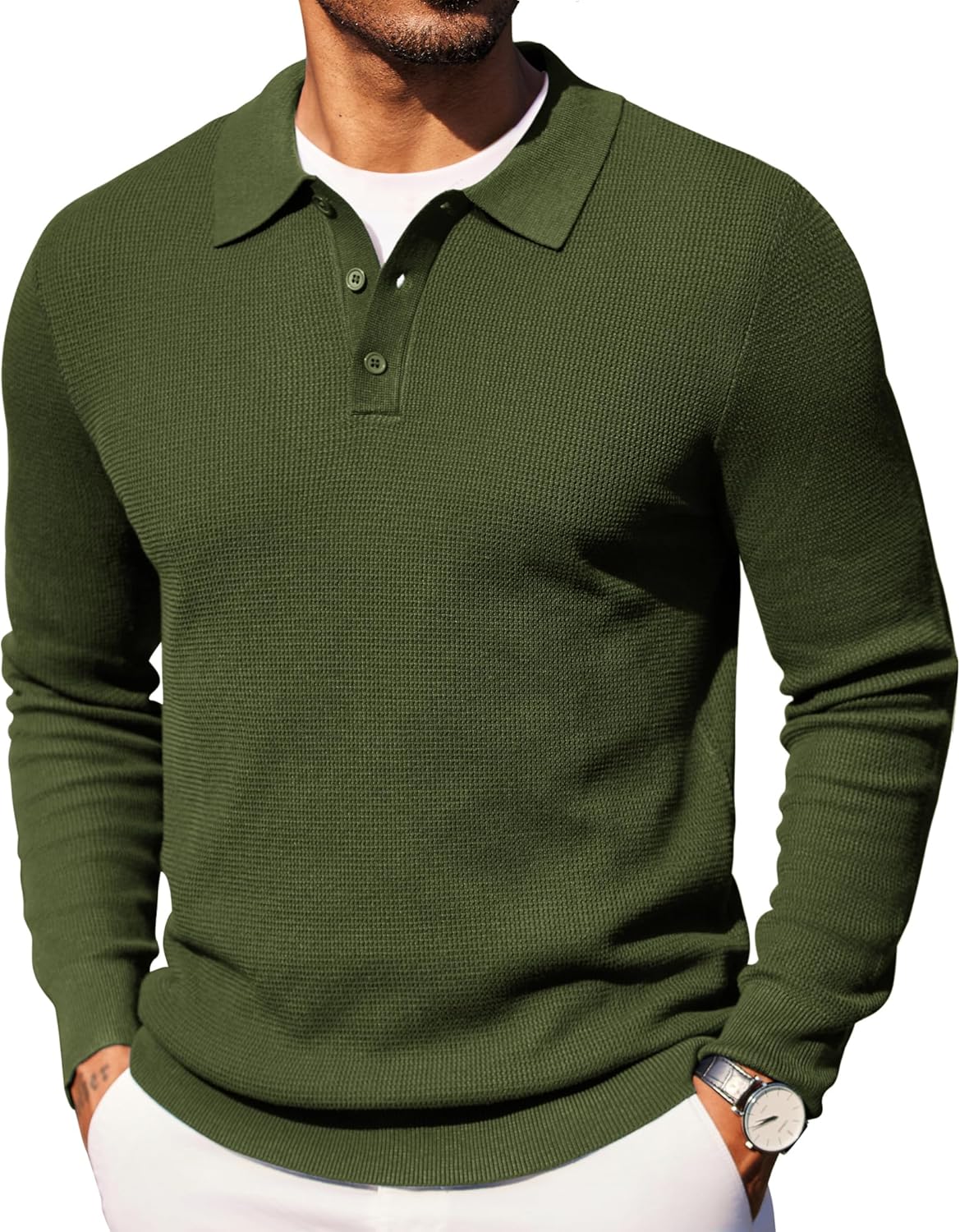 COOFANDY Men's Knit Polo Long Sleeve Sweater for Casual Style