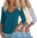 Ficerd Women's 3/4 Sleeve V Neck Tops 3-Pack - Comfortable Everyday
