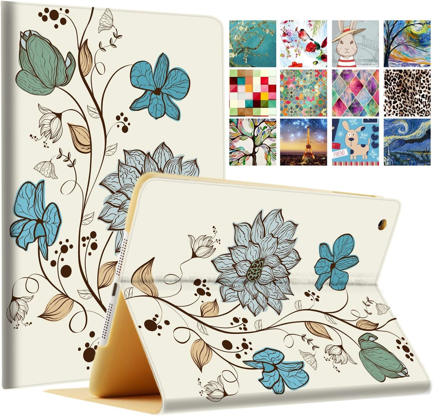 DuraSafe iPad 10.2 Inch Case - Stylish Watercolor Flowers Design