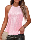 Traleubie Womens Sequin Tank Top Halter Neck - Sparkly Party Top