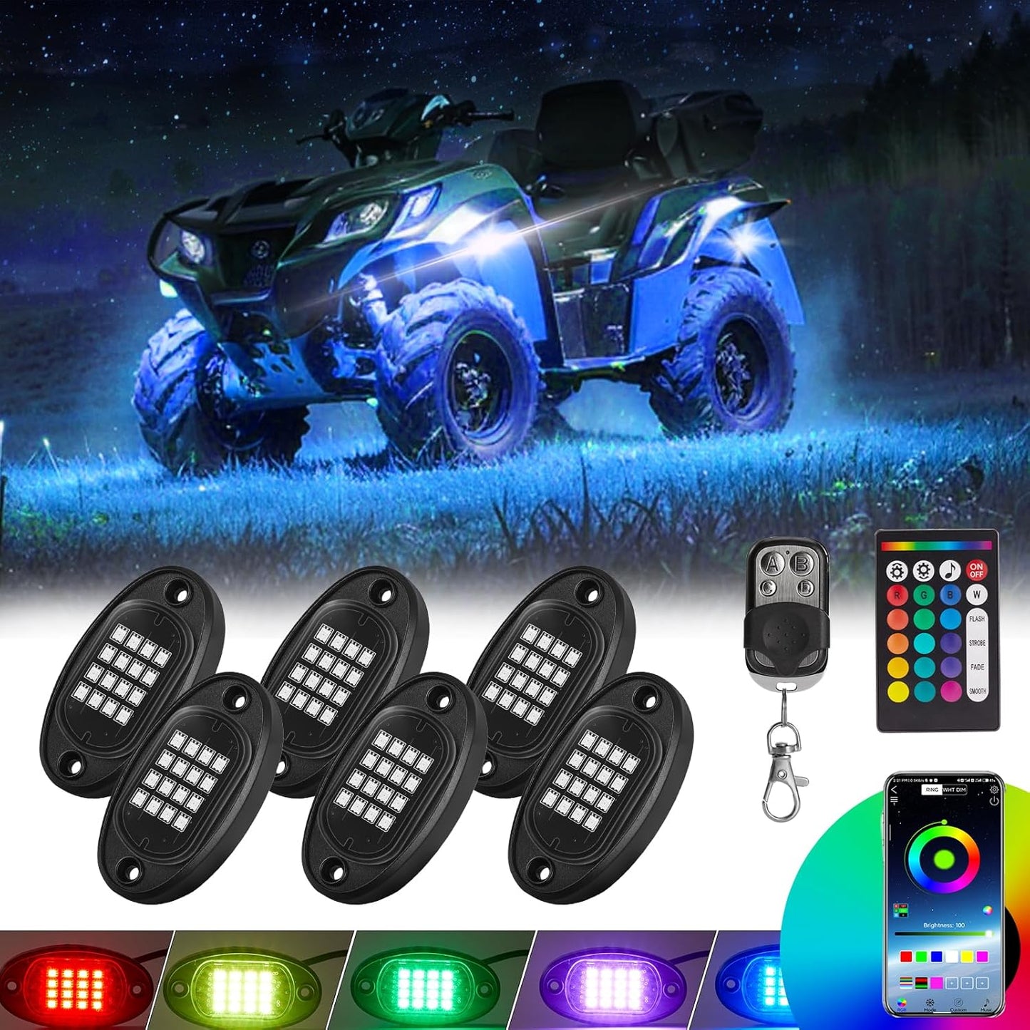 RGB LED Rock Lights for UTV ATV Golf Cart Truck RZR Offroad