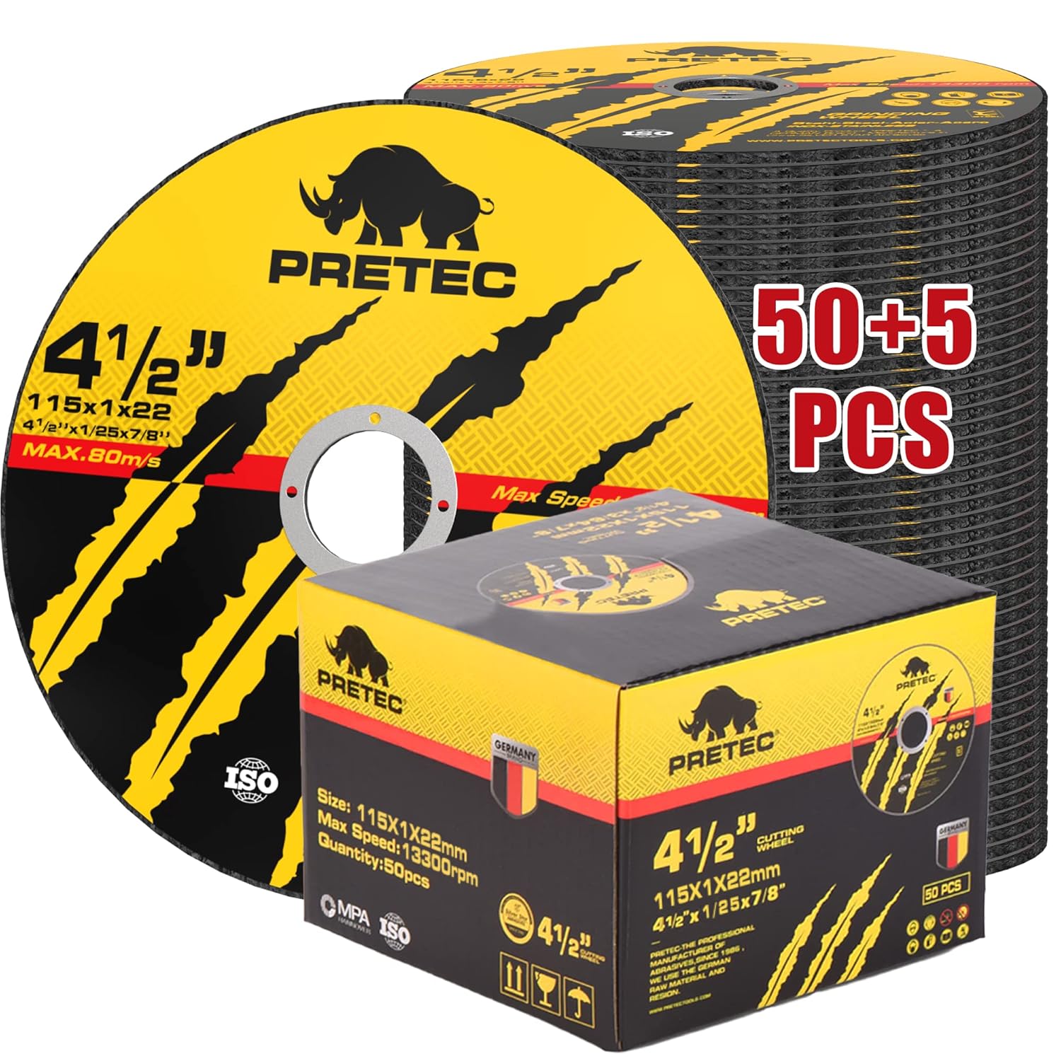 PRETEC 50+5 Pack: Fast Cut Metal & Steel Discs (4.5)