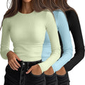 3 Pack Women's Ribbed Long Sleeve Crew Neck Tee - Slim Fit Layering