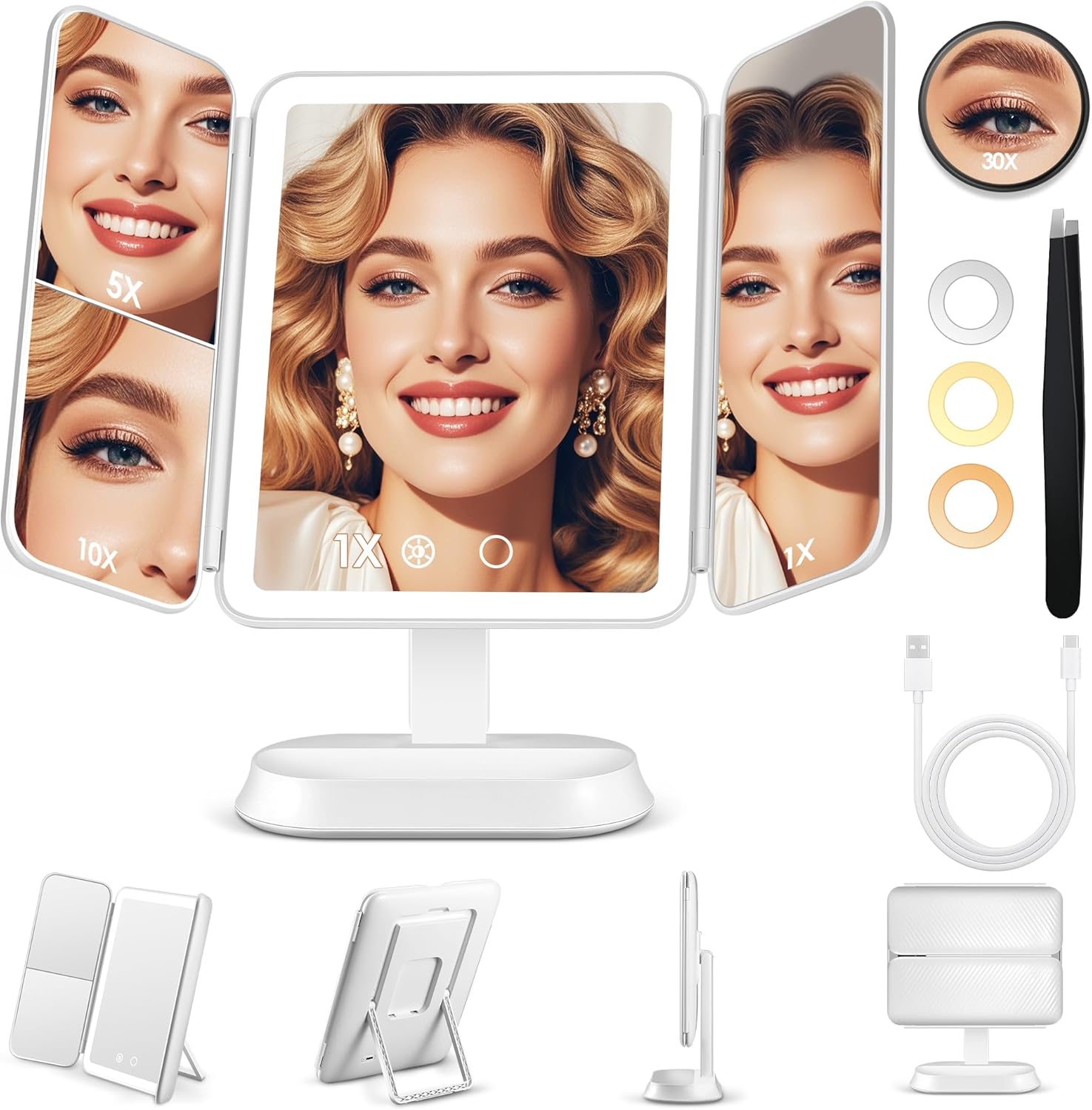 Lighted Makeup Mirror with 30X Magnification for Travel Use