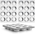 E-far Stainless Steel Muffin Pan Set of 5 - Durable 12-Cup Bakeware